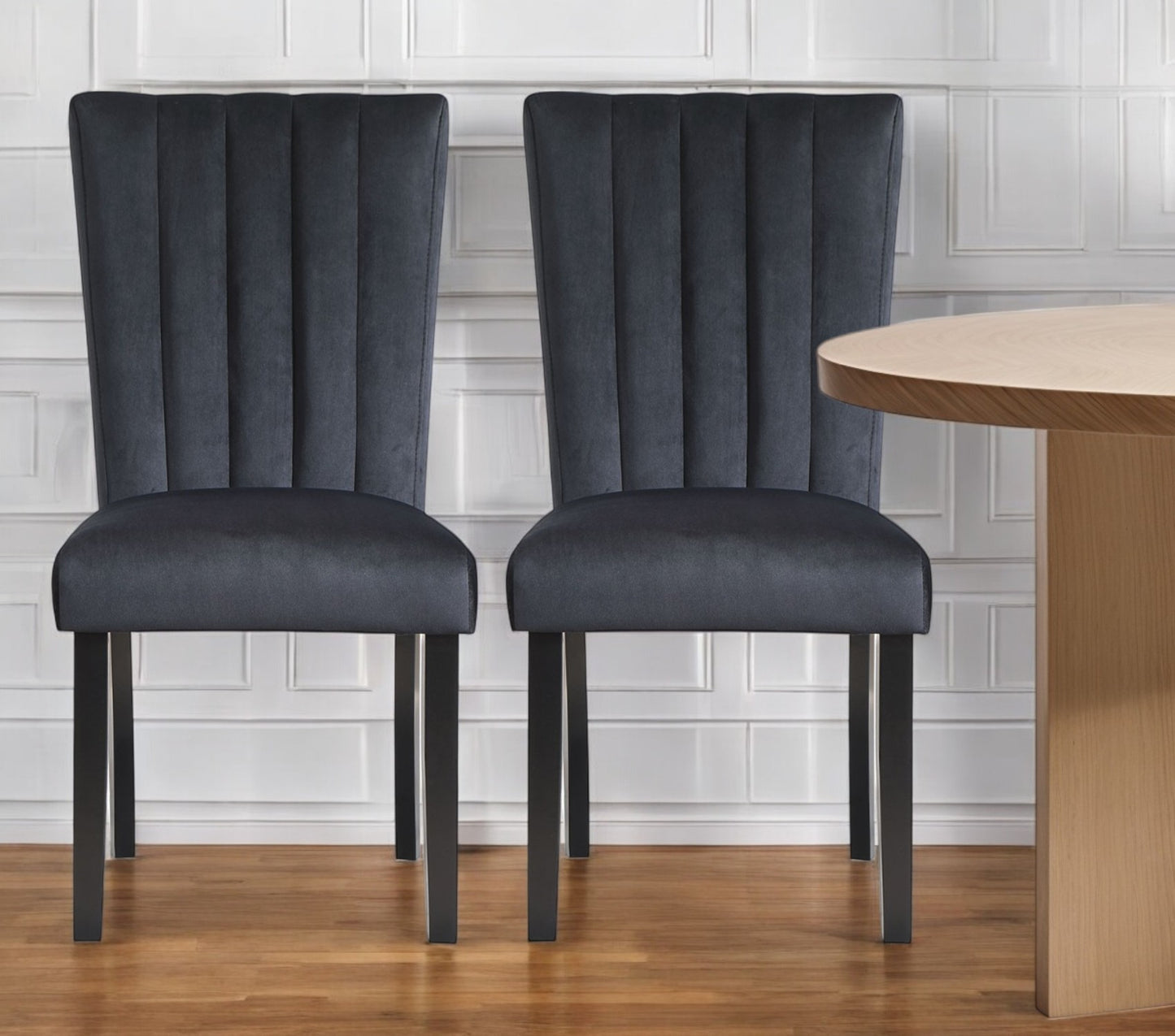 Set of Two Black Upholstered Velvet Dining Side Chairs