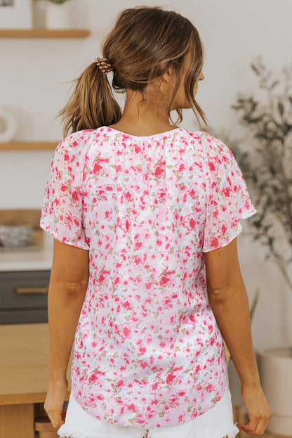 Ellie Flutter Sleeve V Neck Floral Blouse