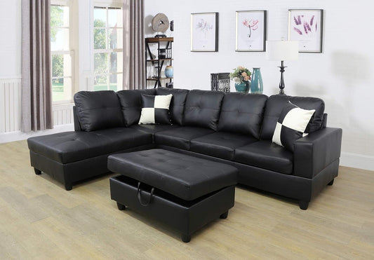 Black L Shaped Sectional Sofa Set With Storage Ottoman ShipItFurniture