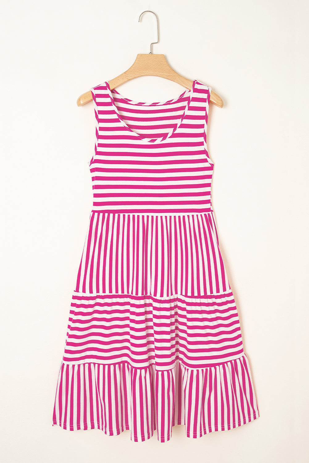 Ellie Stripe U Neck Sleeveless Loose Fit Mini Dress Threaded Pear