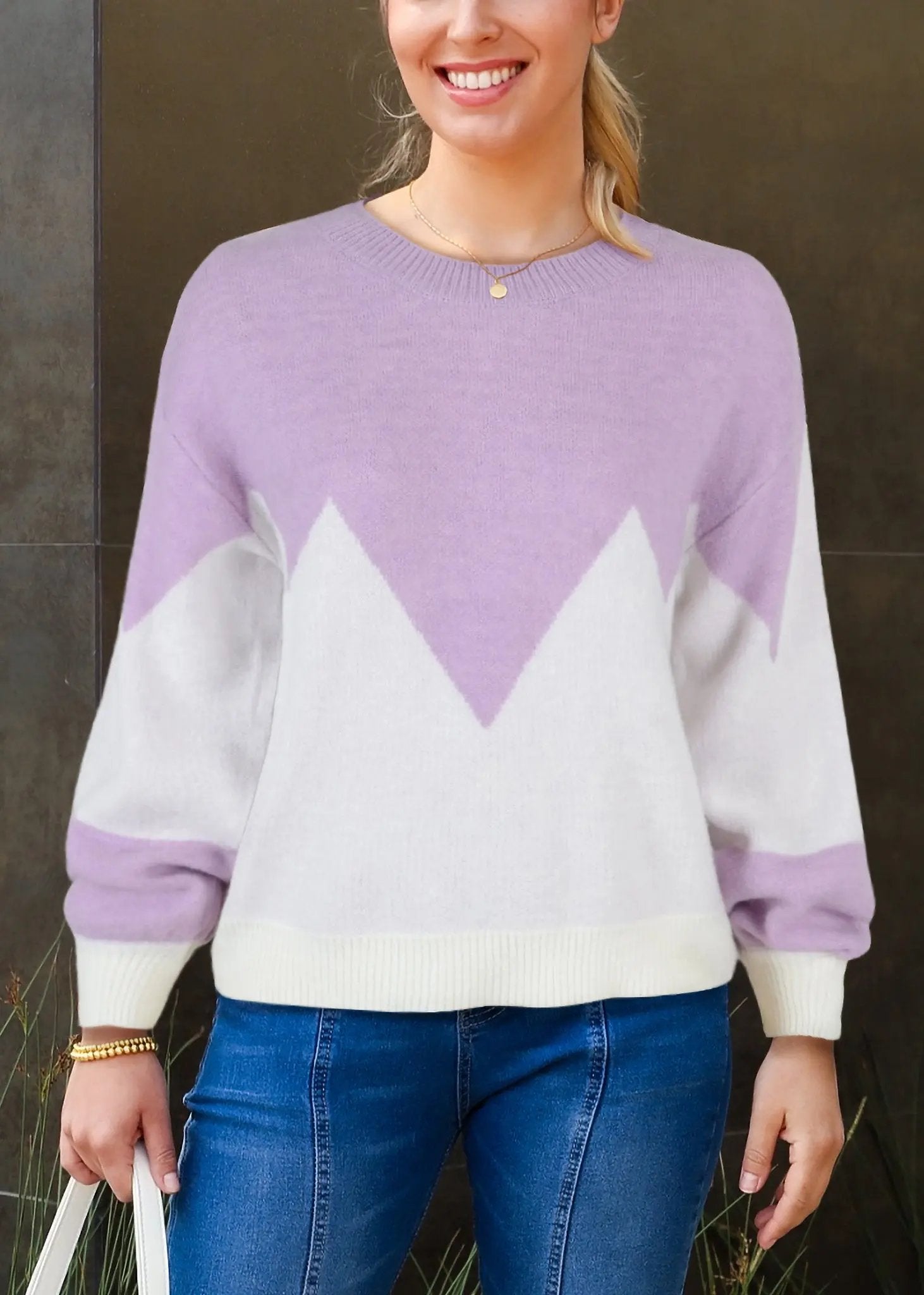 Drop Shoulder Color Block Sweater Anna-Kaci Wholesale