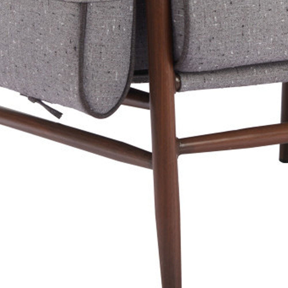 34" Gray And Brown Upholstered Arm Chair