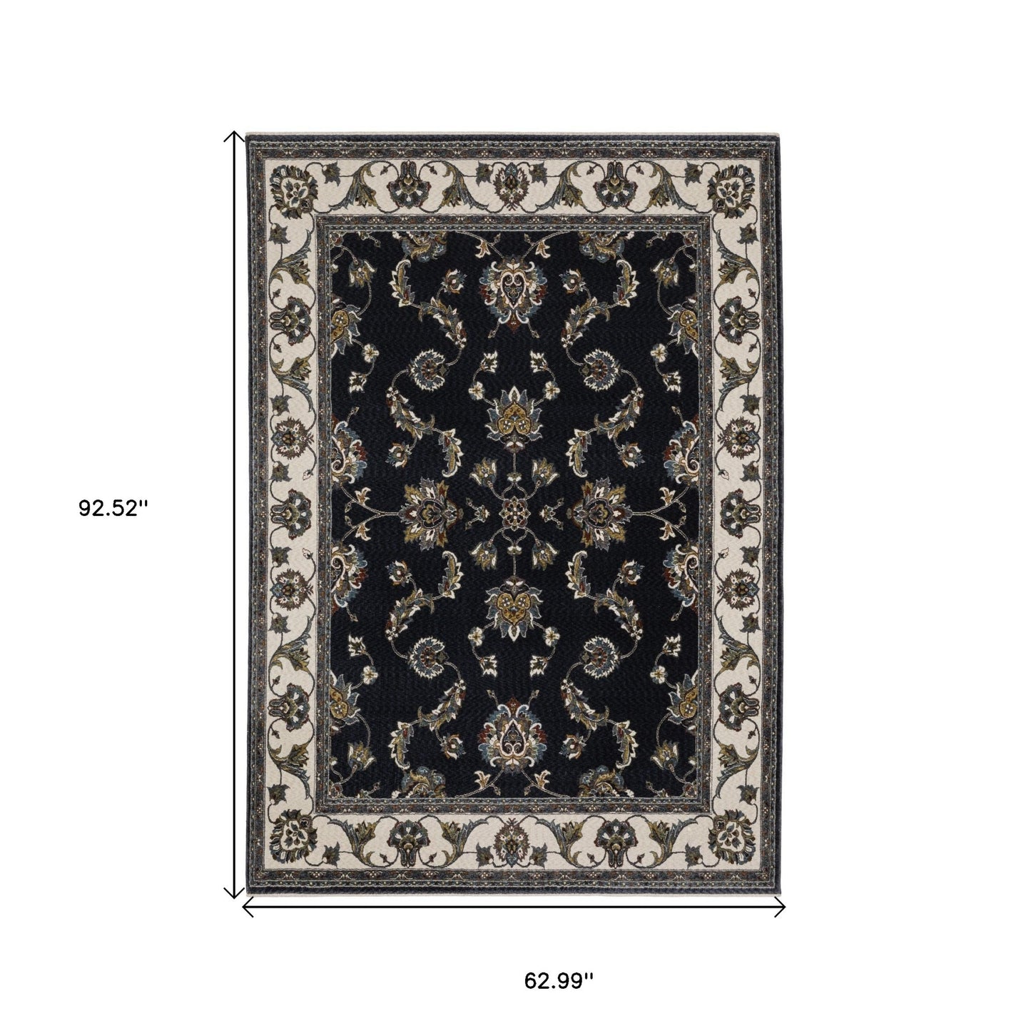 5' X 8' Ivory Oriental Area Rug With Fringe