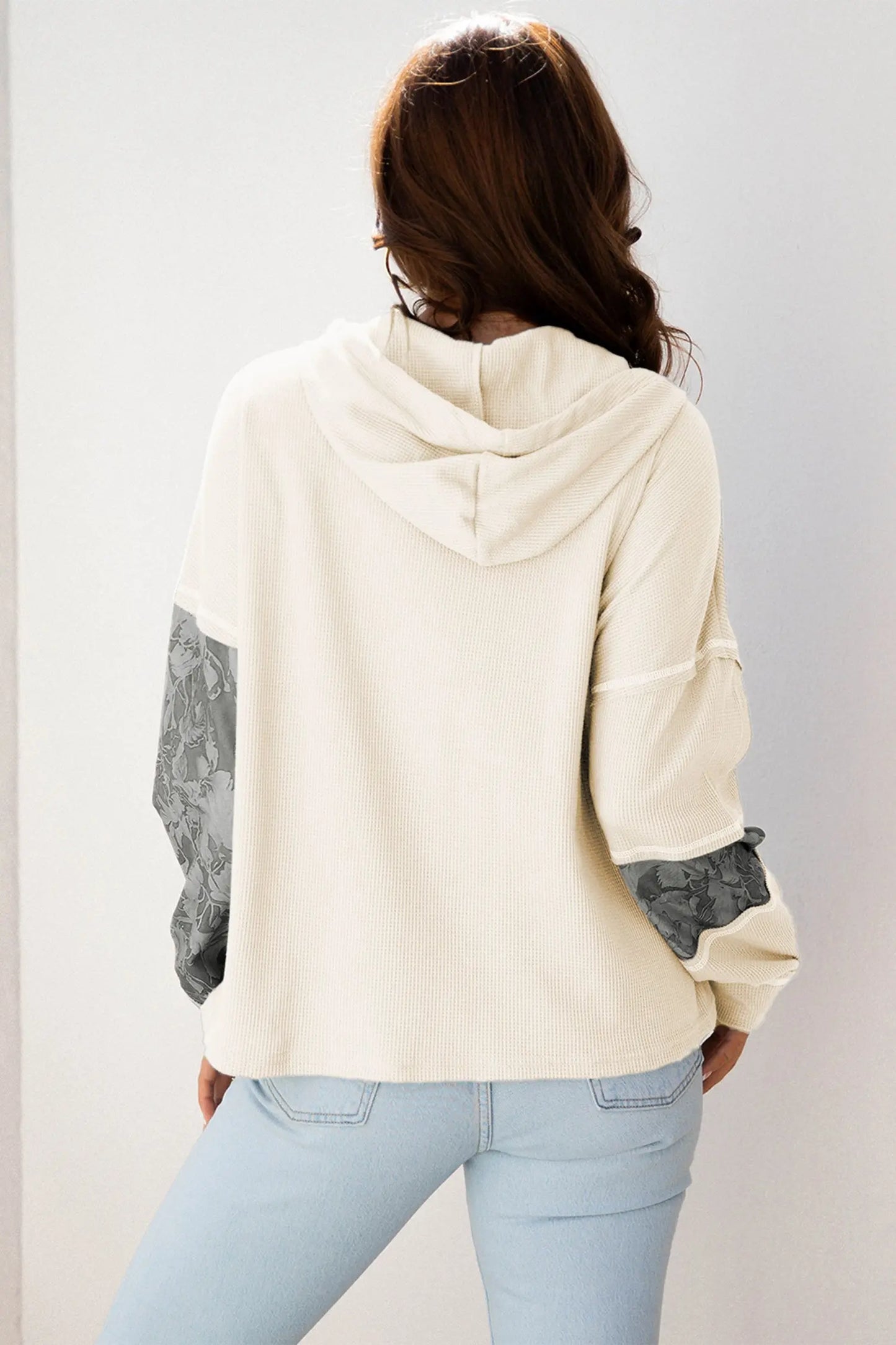 Taytum Patchwork Drawstring Hooded Long Sleeve Top