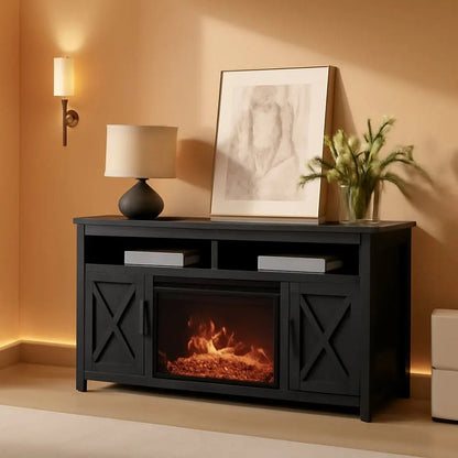 58 Inch Farmhouse TV Stand With Electric Fireplace Grey - Get it from Bo