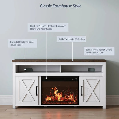 58 Inch White Farmhouse Fireplace TV Stand Cabinet - Get it from Bo