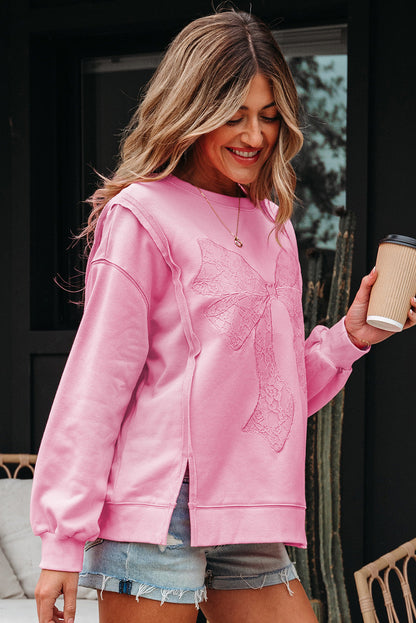Brianna Lace Bow Embroidered Exposed Seam Sweatshirt