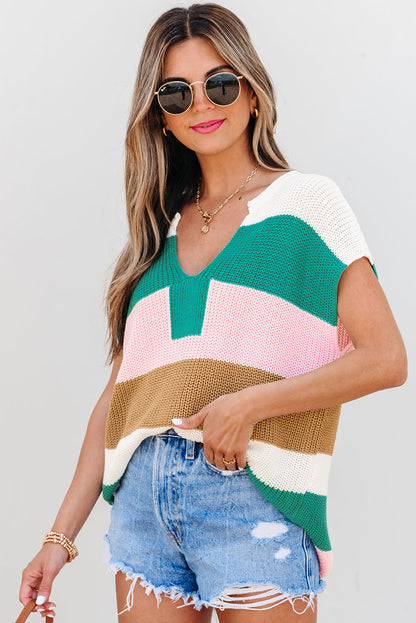 Elliot Color Block Notch V Neck Sweater Top