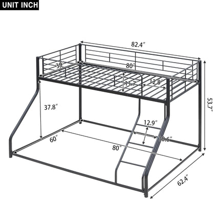 Twin over Queen Bunk Bed, Floor Bunk Bed, Heavy Duty Metal Bunk Bed Frame, Queen Bunk Bed for Adults, Adult Bunk Beds Heavy Duty, Twin XL Bunk Bed, Black ShipItFurniture