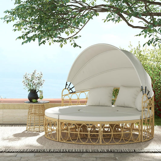 Outdoor Round Daybed Set with Canopy and Cushions ShipItFurniture