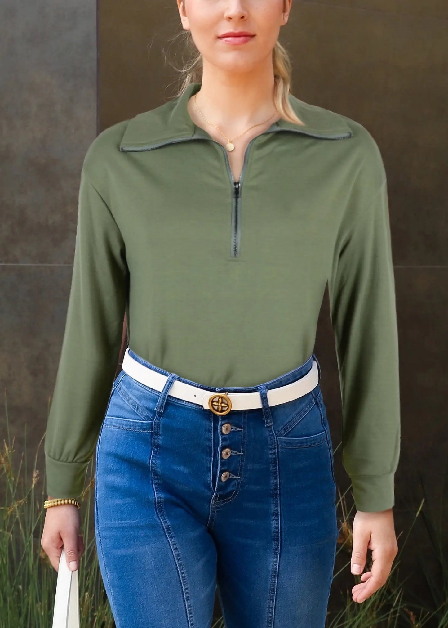 Zip Up Funnel Neck Sweater Anna-Kaci Wholesale