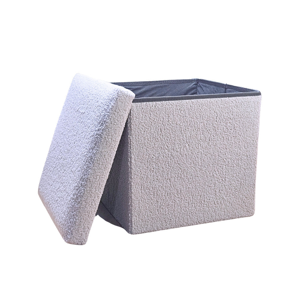 15" Gray Boucle Cube Storage Ottoman
