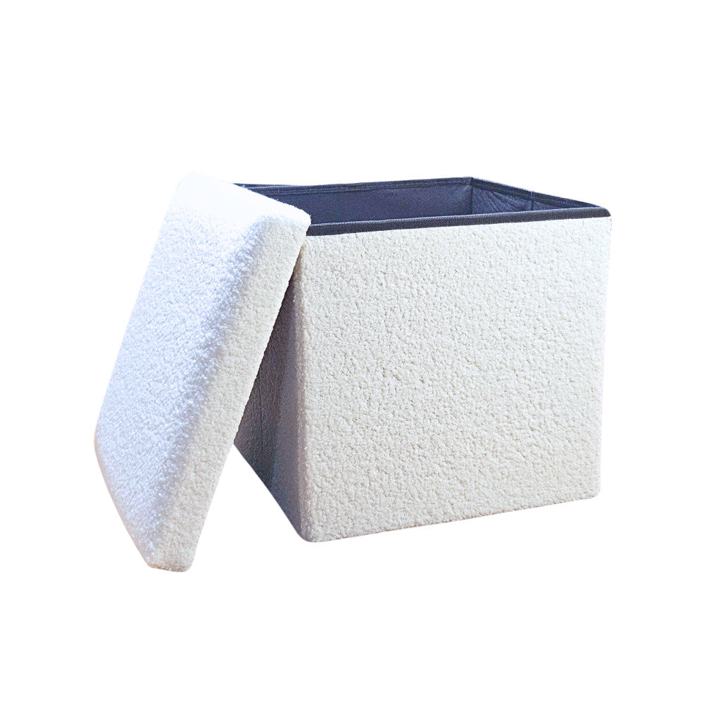 15" White Boucle Cube Storage Ottoman