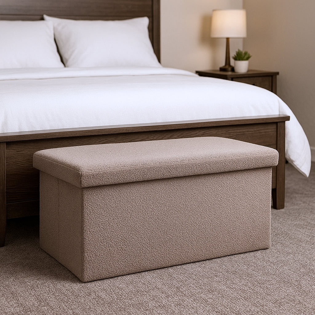 30" Taupe Boucle Storage Ottoman