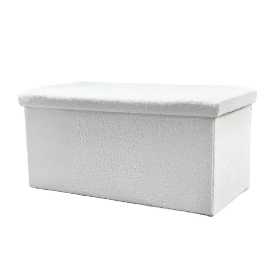 30" White Boucle Storage Ottoman