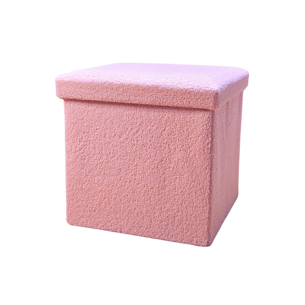 12" Pink Boucle Cube Storage Ottoman