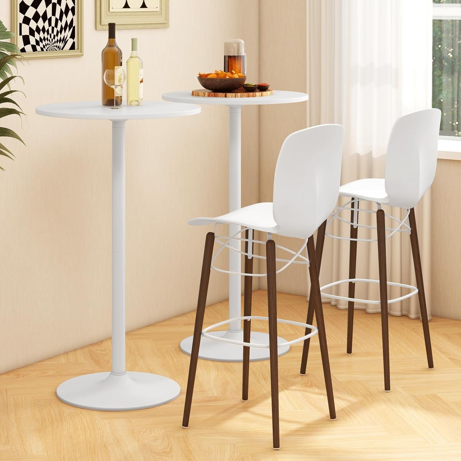 Round Height-Adjustable White Bistro Table Bar Home ShipItFurniture
