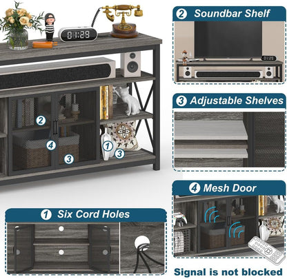 Tall TV Stand for 65 Inch TV With Storage Cabinet Grey Oak