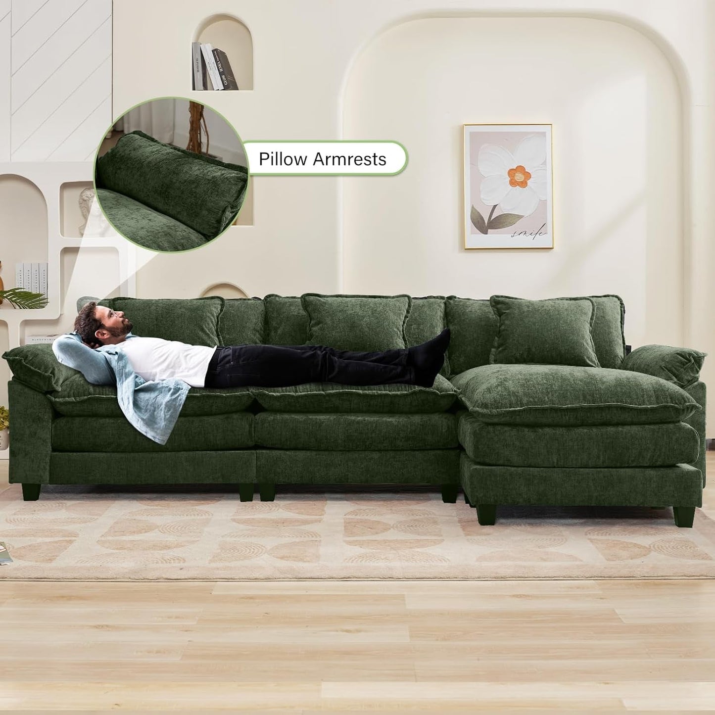 120Inch Green Modular Sectional Sofa Featuring Ottoman ShipItFurniture