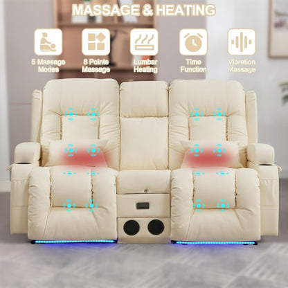 Power Loveseat Recliner Massage And Heat Cream White ShipItFurniture