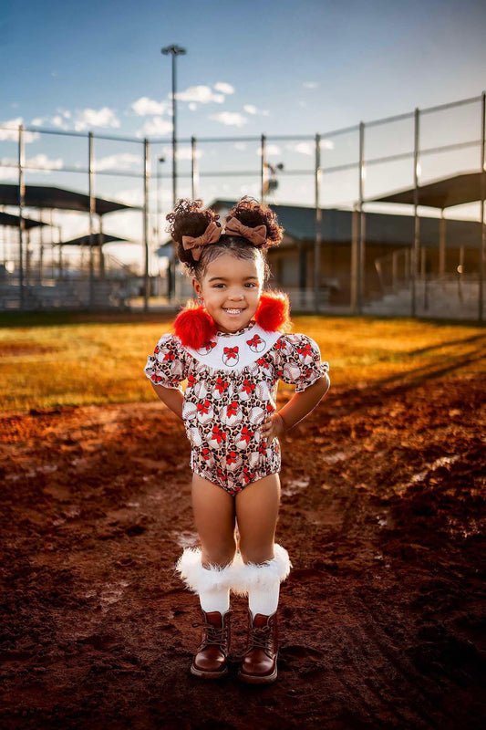 Smocked leopard baseball romper - Get it from Bo