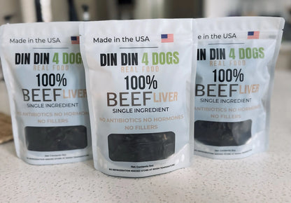 100% Beef Liver Dog Treats, 5 Ounce Bag, Single Ingredient, High Protein Din Din 4 Dogs