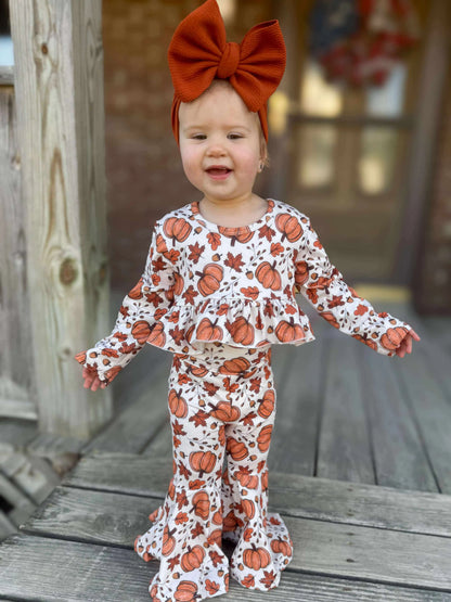 Pumpkin & leaves high waisted ruffle bell set Leopardbaby Boutique