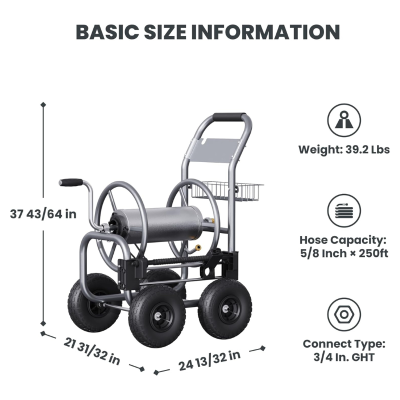Garden Hose Reel Cart-4 Wheels-Heavy Duty
