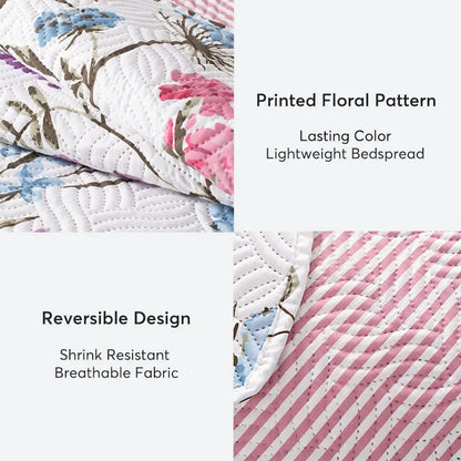 Kasentex Floral Quilt Set - Lightweight & Reversible - Cozy & Stylish Bedding - Machine Washable, Room Decor, Graduation Gifts Kasentex
