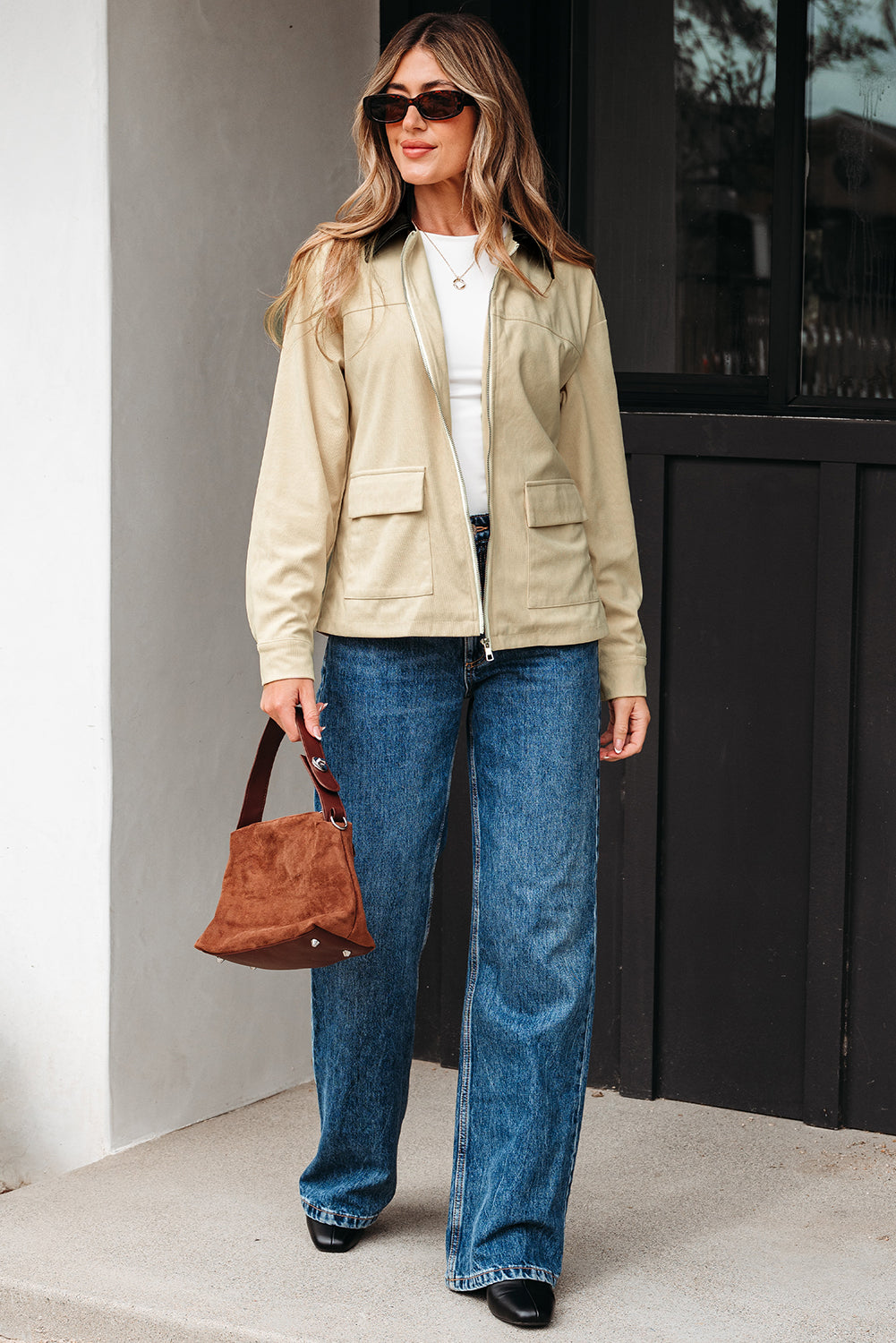 Phoebe Textured Zip Up Jacket Threaded Pear