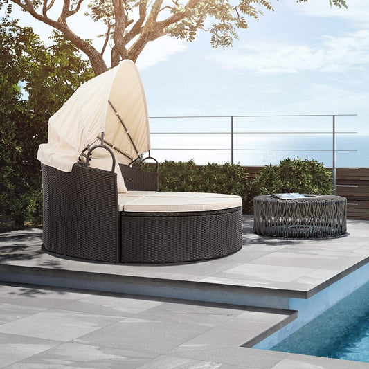 Outdoor Round Daybed Canopy, Wicker, Patio Sectional Sofa ShipItFurniture