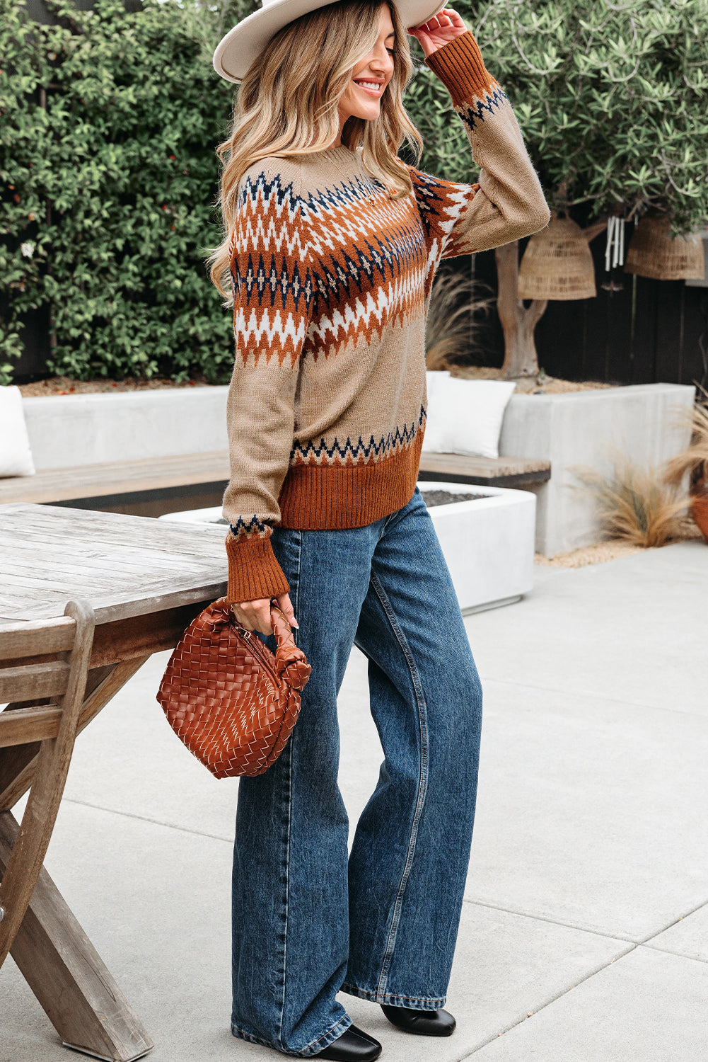 Eva Aztec Crew Neck Sweater Threaded Pear