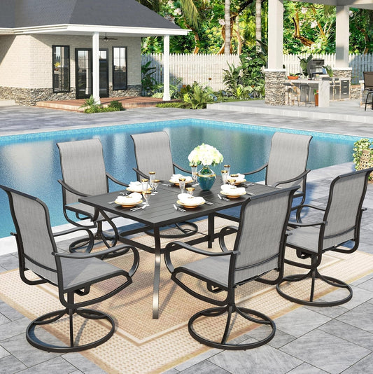 Outdoor Dining Set Patio Dining Set for 6 Outdoor Table and Chairs 7 Pieces Outdoor Patio Set with Swivel Patio Chairs 60"X 38" Metal Table for Garden Pool All Weather Grey ShipItFurniture