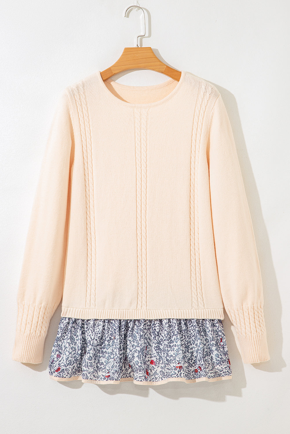 Mary Cable Texture Bohemian Ruffle Hem Sweater Threaded Pear