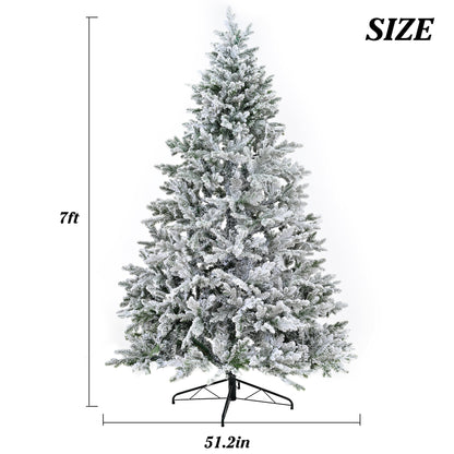 Premium 7FT Snow Flocked Hinged Artificial Christmas Tree with Fluffy Sangria Beech