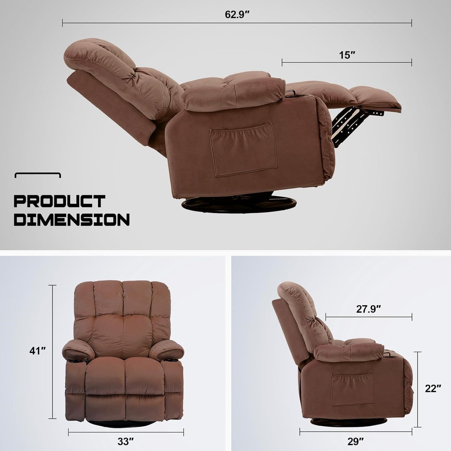 Brown Heated Massage Recliner With Ergonomic Support ShipItFurniture