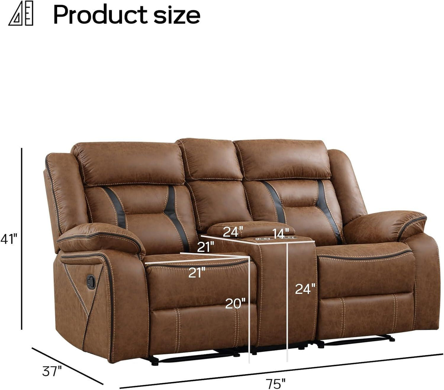 Brown Faux Leather Loveseat Dual Recliners Center Console ShipItFurniture