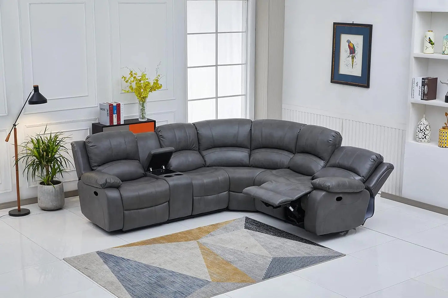 Bonded Leather Sectional Sofa Grey Power Reclining ShipItFurniture