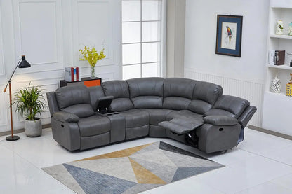 Bonded Leather Sectional Sofa Grey Power Reclining ShipItFurniture