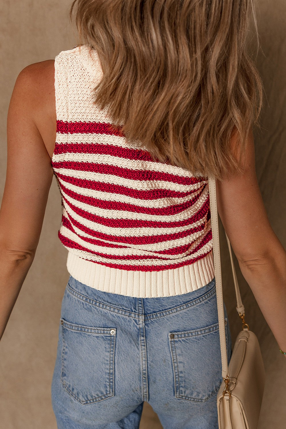 Robin Textured Knit Ribbed Hem Sweater Tank Top