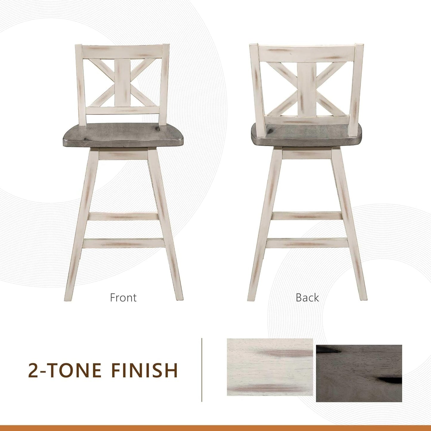 Amsonia Counter Height Swivel Barstool Set 2 White ShipItFurniture