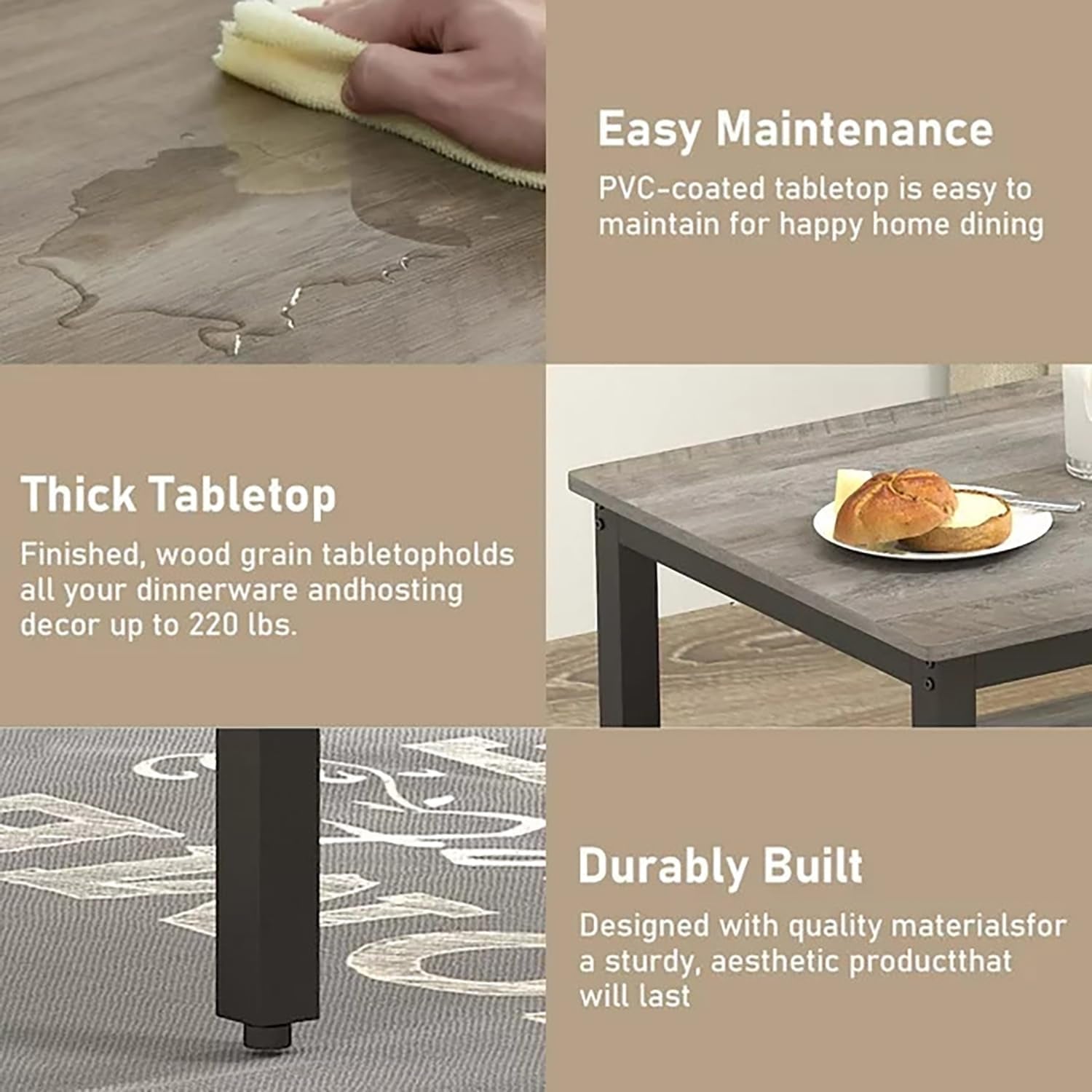 Dining Table Set for 4, Kitchen Room Table Set with 2 Benches, 3-Piece Dining Chairs Set for Breakfast Nook, Grey ShipItFurniture