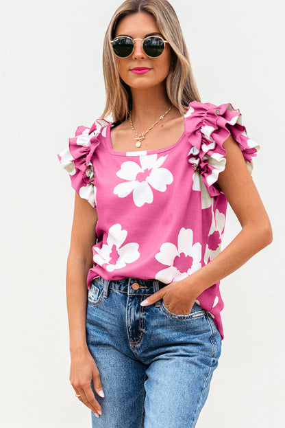 Mazie Floral Ruffled Short Sleeve Blouse