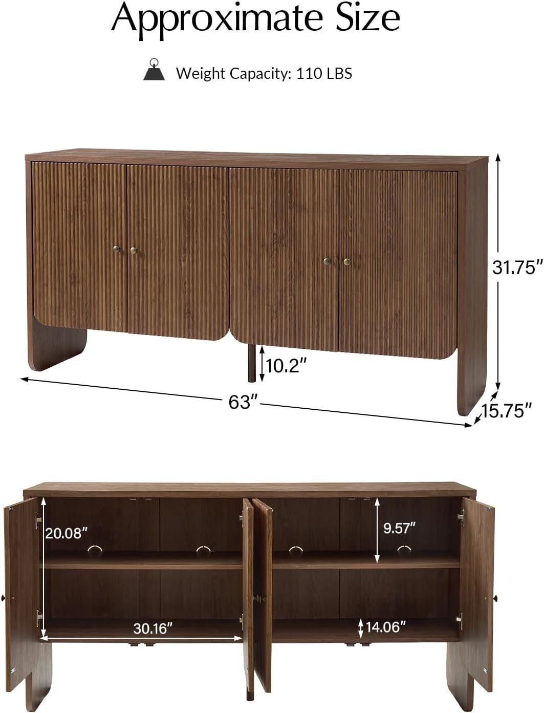63 Inch Walnut Sideboard With Storage Cabinet Dining Room ShipItFurniture