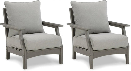 Cushioned Outdoor Lounge Chairs Set of Two Gray-0