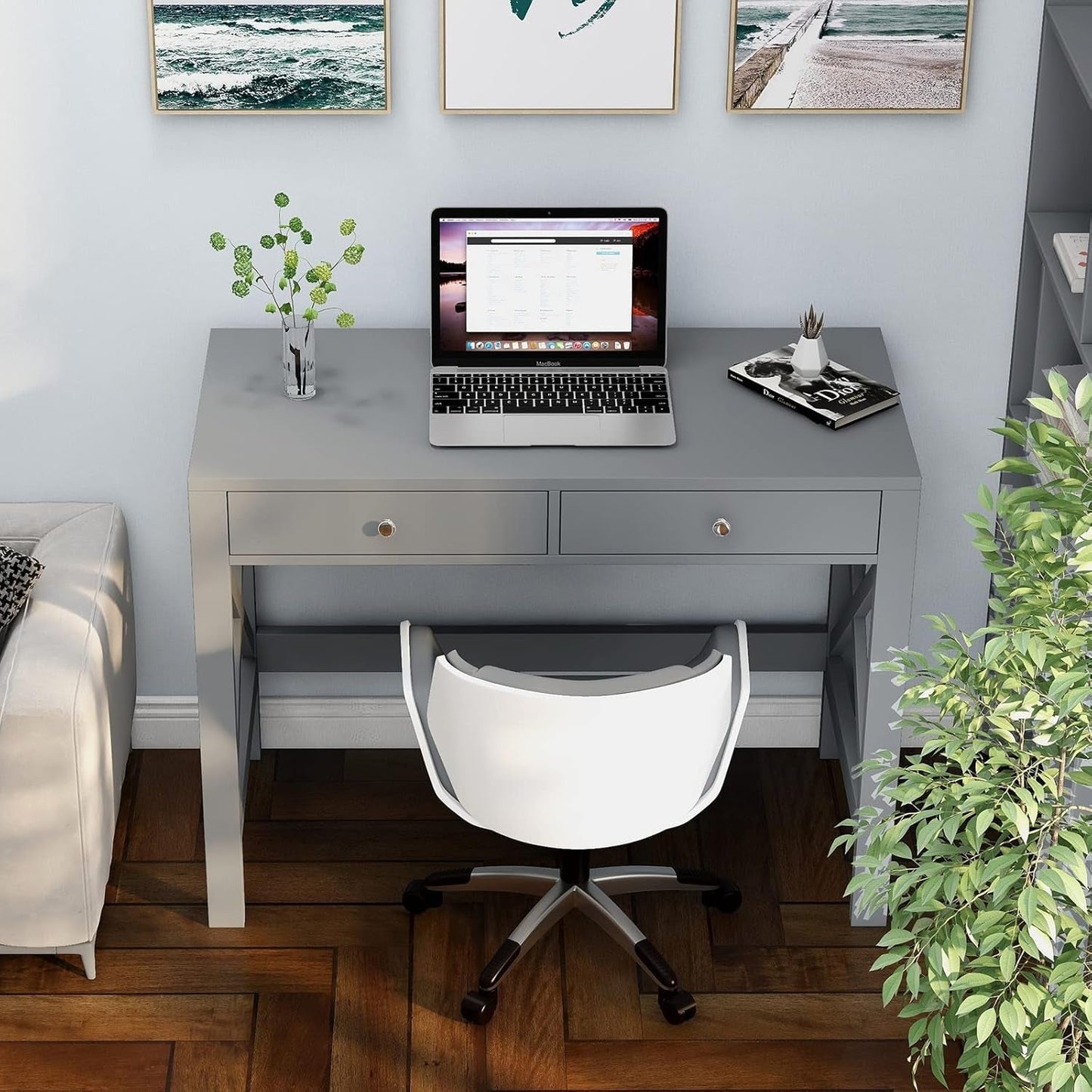 Home Office Desk Grey With Two Drawers Computer Table ShipItFurniture