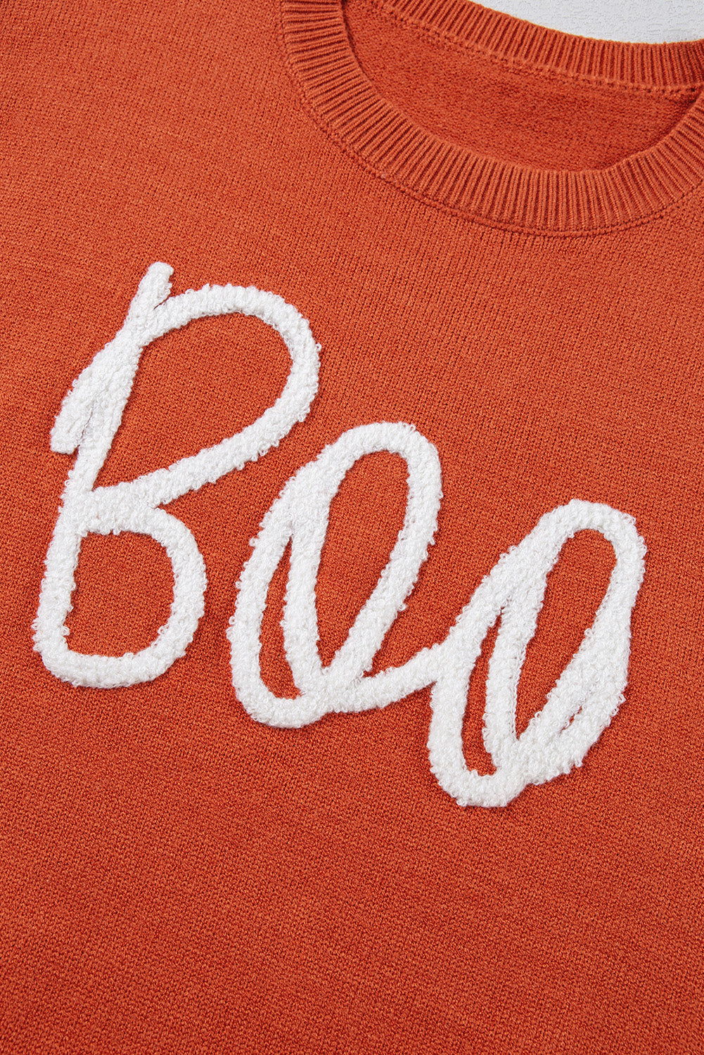Boo Knitted Pattern Ribbed Edge Sweater Threaded Pear
