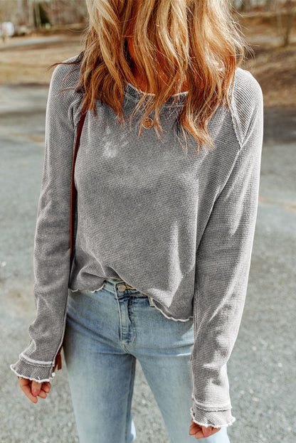 Daisy Textured Round Neck Long Sleeve Top