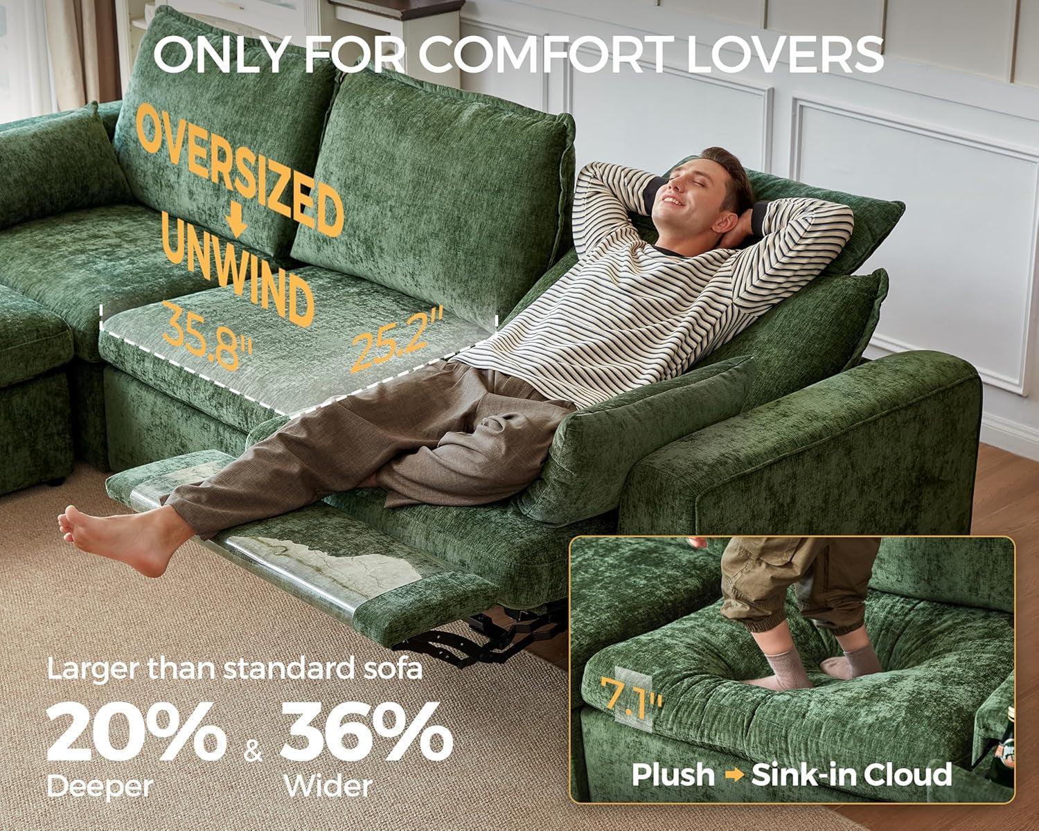 102.8 Inch White Power Recliner Sofa With Headrest And USB Charging Storage Ottoman ShipItFurniture