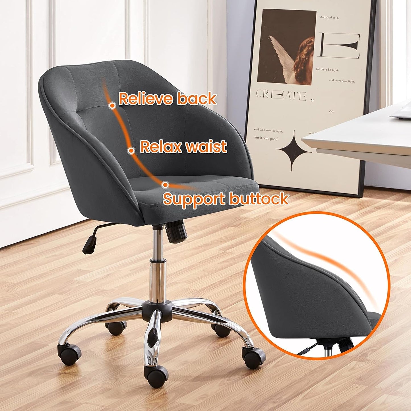 Office Chair Height Adjustable Large Seat Armrests